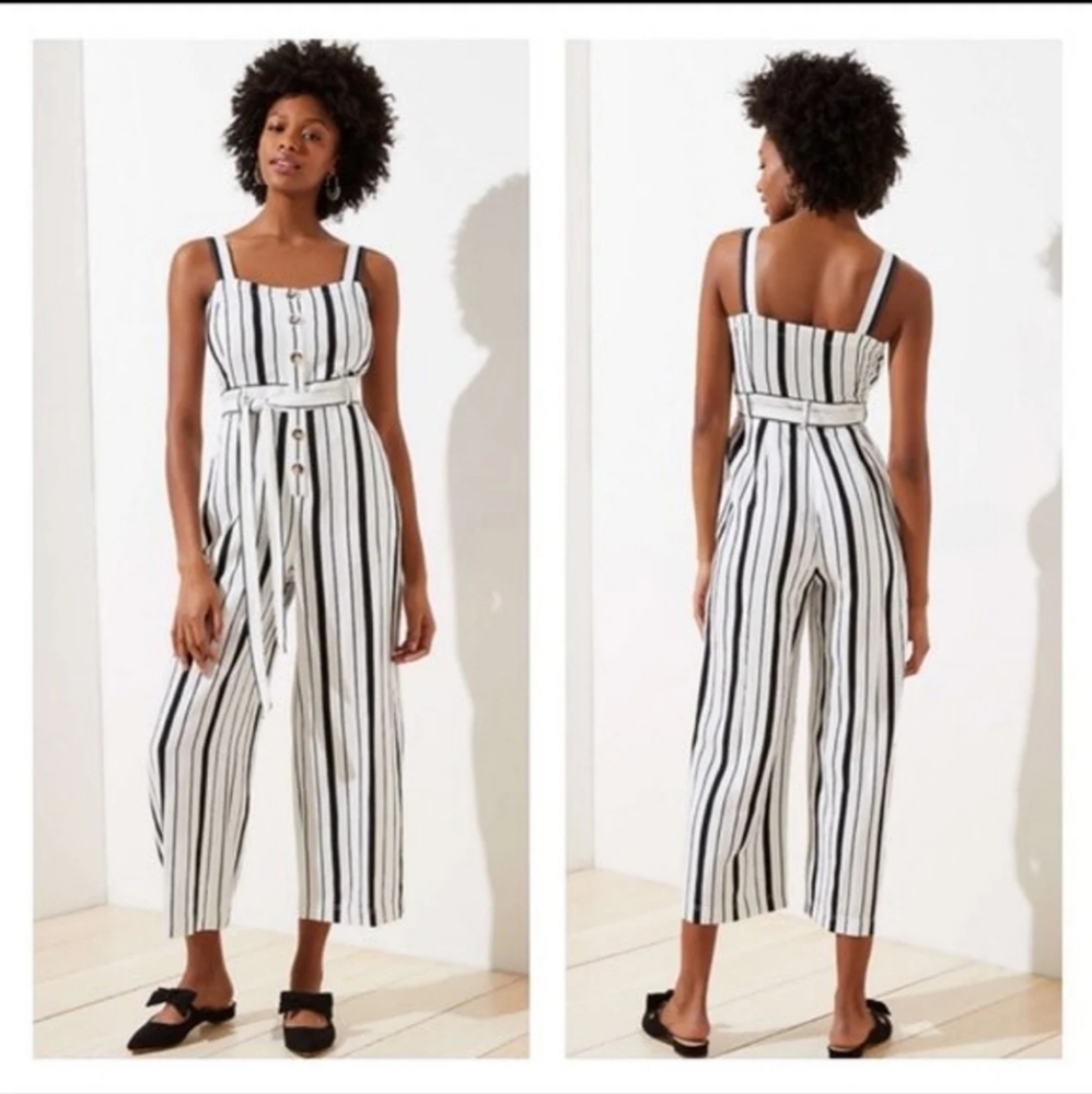 New Loft Black & white striped jumpsuit, size 12